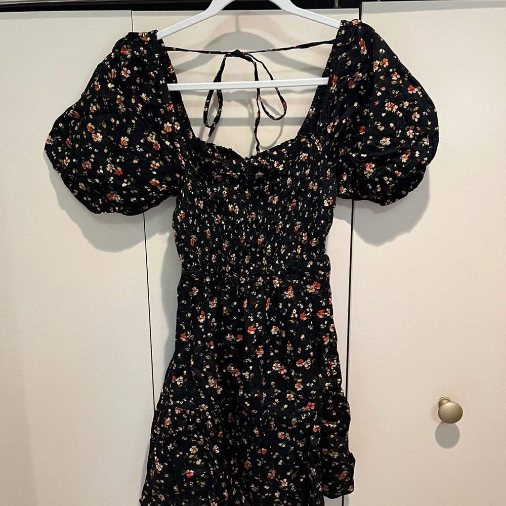 GAP Black Floral Smocked Dress
